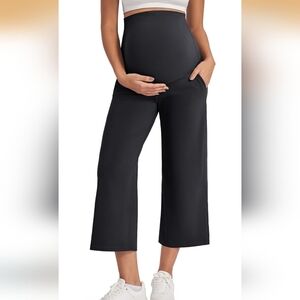 G4Free Wide Leg Maternity Yoga Capris Over The Belly Stretch Cropped Pant.
